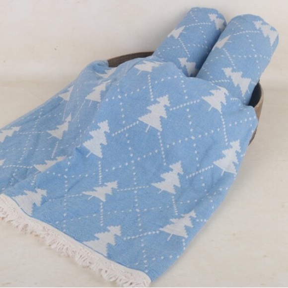 Tree Loom Weave Travel Blanket Scarf Wrap Big Sky BLUE NEW 2 Side Jacquard - Picture 9 of 14